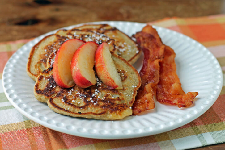 Peach Oatmeal Pancakes close up on plate