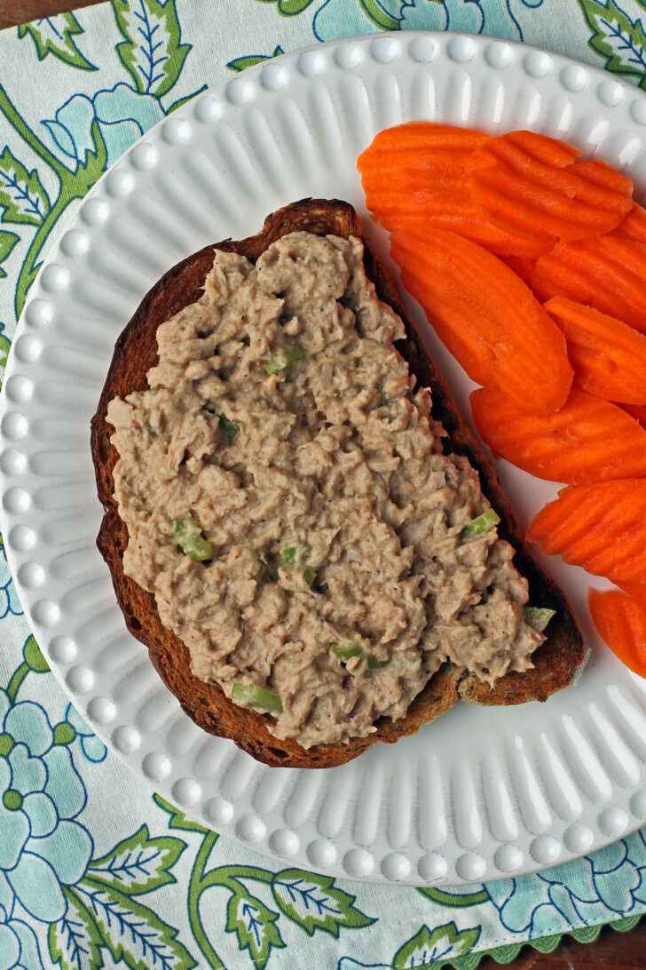 Easy Tuna Salad on toast overhead shot