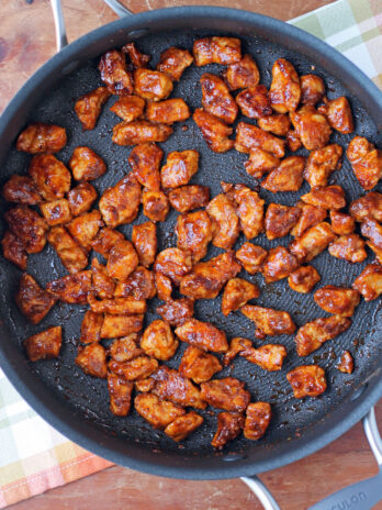 Saucy Barbecue Chicken Bites cooked in the pan