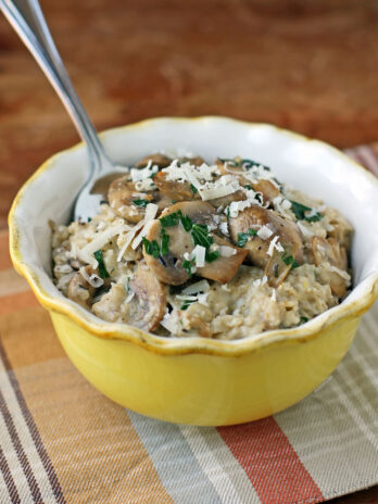 Savory Garlic Parmesan Oatmeal with Mushrooms in a bowl