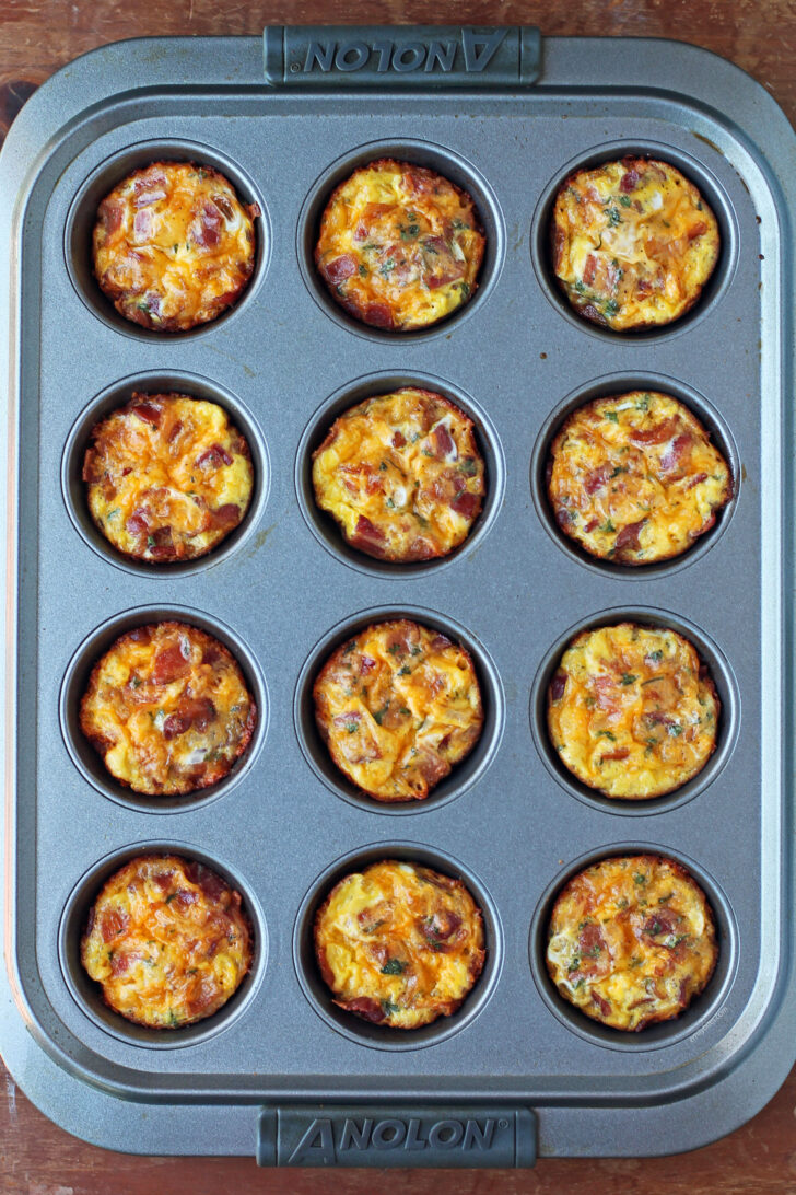 Waffle Bacon and Egg Cups in a muffin tin