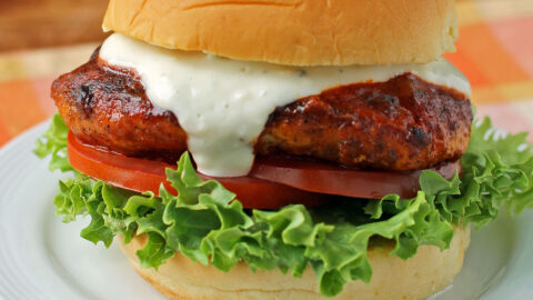 Buffalo Chicken Sandwich close up on a plate