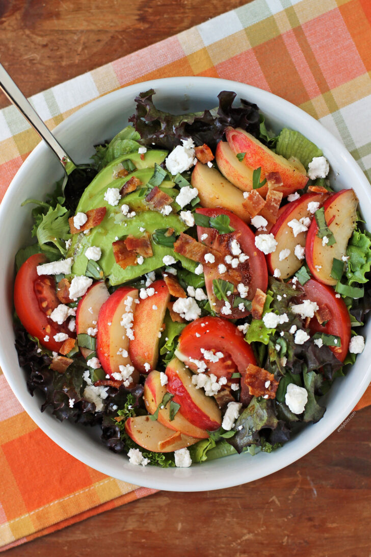 Peach and Tomato Salad overhead shot