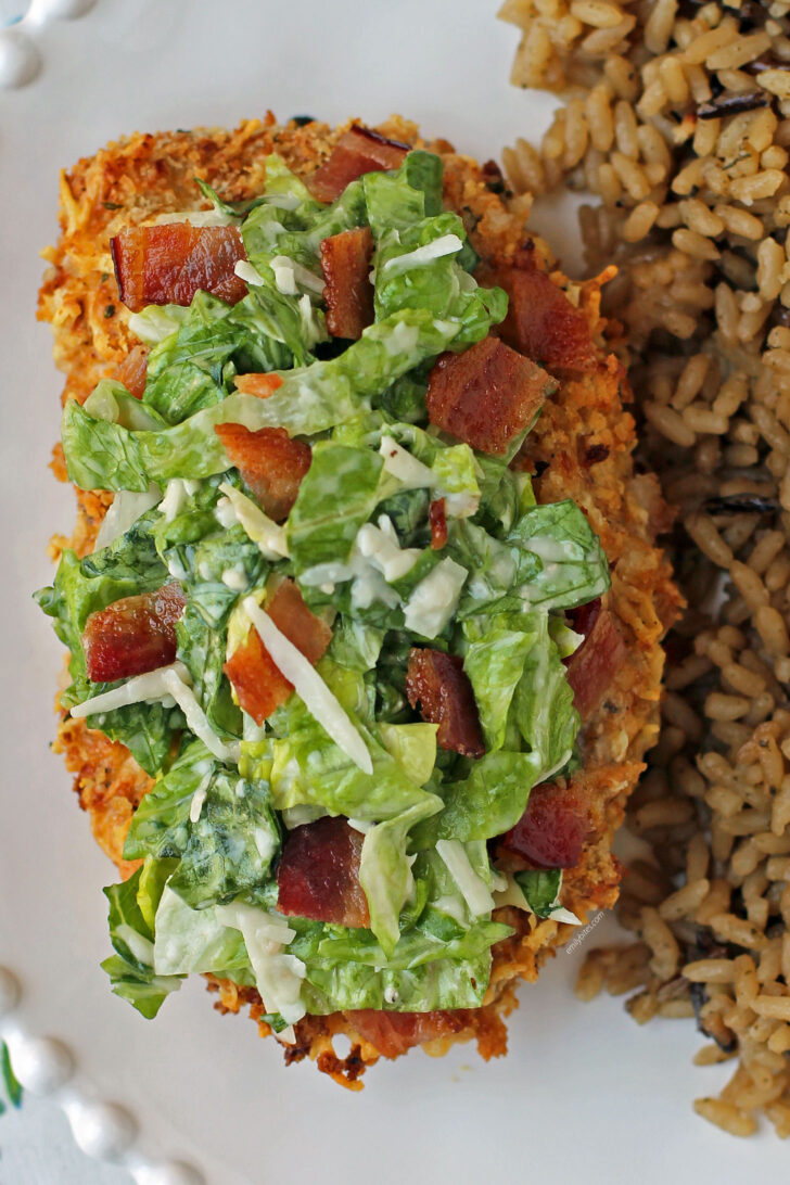 Caesar Topped Parmesan Chicken overhead shot