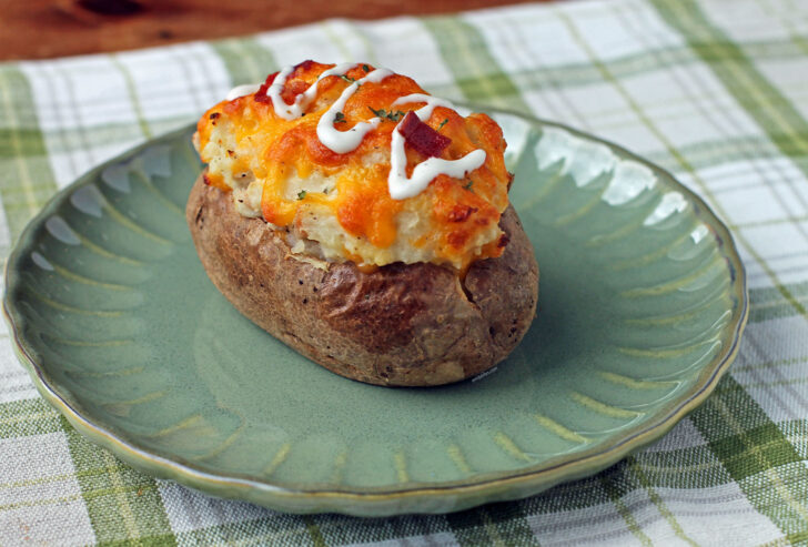Chicken Bacon Ranch Stuffed Twice Baked Potato on a plate