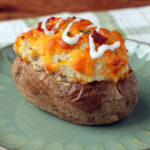 Chicken Bacon Ranch Stuffed Twice Baked Potato close up