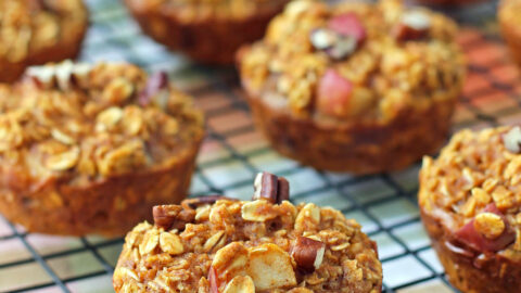 Pumpkin Apple Pecan Baked Oatmeal Singles lined up cooling