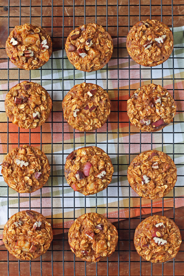 Pumpkin Apple Pecan Baked Oatmeal Singles on a cooling rack