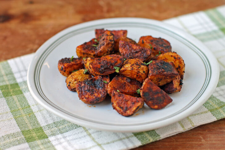 Buffalo Roasted Potatoes close up on a plate
