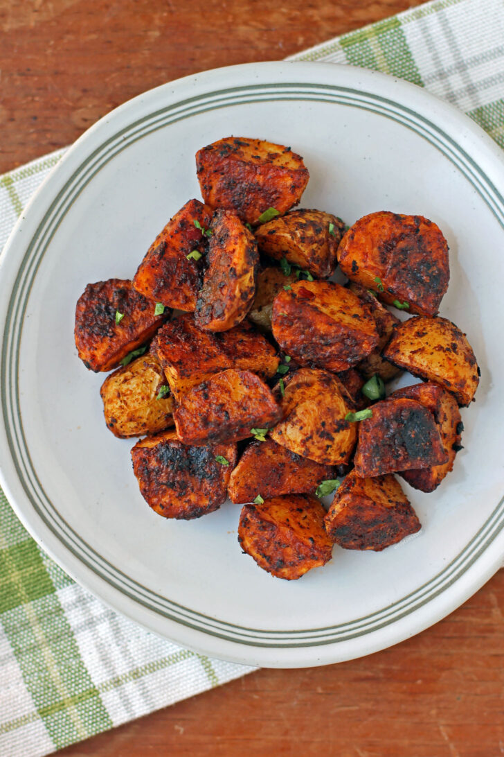 Buffalo Roasted Potatoes overhead on a plate